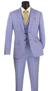  Glen Plaid Suit - Mens 3 Piece Slim Fit Suit - Sky Blue Suit - SV2W6