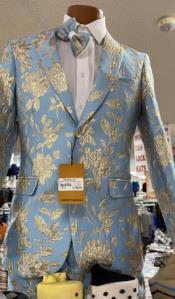 SKU#JA61353 Mend Gold and Blue Suit
