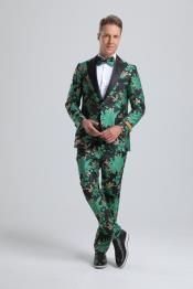 Paisley Suits - Wedding Tuxedo - Groom Green ~ Black Suit + Matching Bowtie