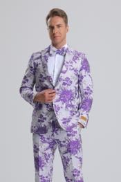  Paisley Suits - Wedding Tuxedo - Groom Purple Suit + Matching Bowtie