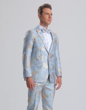  Paisley Suits - Wedding Tuxedo - Groom Blue ~ Gold Suit + Matching Bowtie