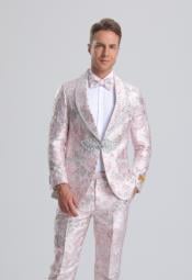  Paisley Suits - Wedding Tuxedo - Groom Pink Suit + Matching Bowtie