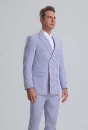  SKU#JA61382 Seersucker Suit - Summer Suit - Cotton Suit - Light Blue