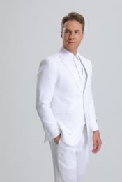  SKU#JA61389 Seersucker Suit - Summer Suit - Cotton Suit - White