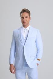  SKU#JA61391 Seersucker Suit - Summer Suit - Cotton Suit - Light Blue