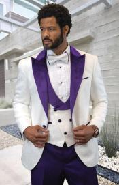  White and Purple Tuxedo Vested Suit - Wedding Tuxedo