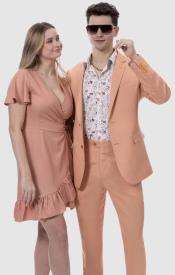  Salmone Color Suit - Peach Linen Suit