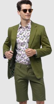  Mens Suits With Shorts - Olive Summer Suit