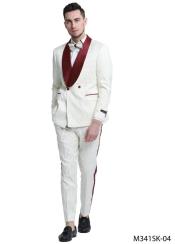  SKU#JA61430 White and Burgundy Tuxedo Suit - Prom Suit - Prom Wedding