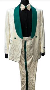  White and Ivory and Green Tuxedo Suit - Prom Suit - Prom