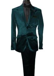  Mens Shiny Blazer - Teal Sateen Vested Suit