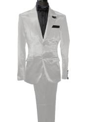  Mens Shiny Blazer - White Sateen Vested Suit