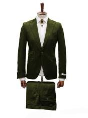  Mens Shiny Blazer - Olive Green Sateen Vested Suit
