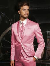  Mens Shiny Blazer - Rose Gold Sateen Vested Suit