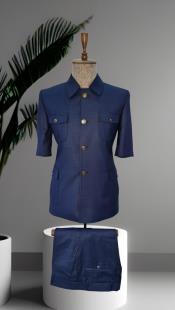  SKU#JA61704 Safari Suit - Walking Suits - Blue Militari Suit