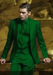  Mens Shiny Blazer - Hunter Green Sateen Vested Suit