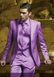  Mens Shiny Blazer - Lavender Sateen Vested Suit