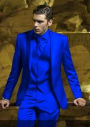  Mens Shiny Blazer - Navy Blue Sateen Vested Suit