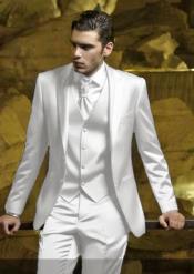  Mens Shiny Blazer - White Sateen Vested Suit