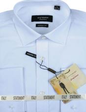  Mens Long Sleeve 100% Cotton Shirt - French Cuff - Blue