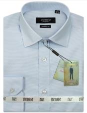  Mens Long Sleeve 100% Cotton Shirt - Pin Dot - Blue