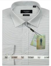  Mens Long Sleeve 100% Cotton Shirt - Pin Dot - Grey