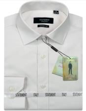  Mens Long Sleeve 100% Cotton Shirt - Pin Dot - Off-White