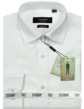  Mens Long Sleeve 100% Cotton Shirt - Pin Dot - White