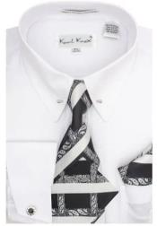  White Pin Collar Dress Shirt With Collar Bar