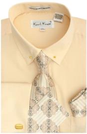  Tan Pin Collar Dress Shirt With Collar Bar