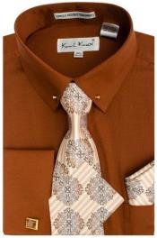  Brown Pin Collar Dress Shirt With Collar Bar