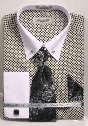  White ~ Navy Pin Collar Dress Shirt With Collar Bar