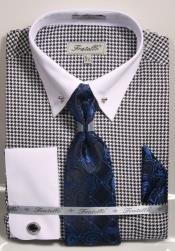  White ~ Navy Pin Collar Dress Shirt With Collar Bar