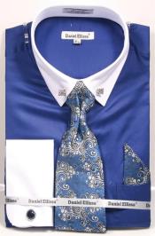  French Blue Pin Collar Dress Shirt With Collar Bar