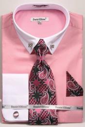  Pink Pin Collar Dress Shirt With Collar Bar