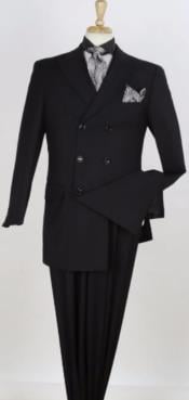  Mens 3pc Double Breasted Suit - Black