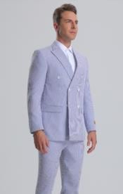  Double Breasted Suit - Seersucker Suit - Light Blue Summer Suit