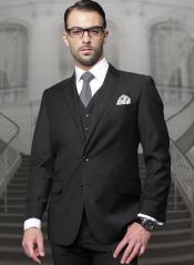  Mens Suits Regular Fit - Wool Suit - Pleated Pants - Black