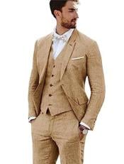  3 Piece Linen Suit - Khaki Mens Suit - Vested summer Suit