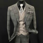  Mens Two Button Peak Lapel Gray Suit