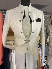  Mens 8 Button Double Breasted White Suit