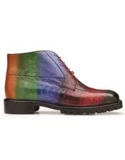  Half Ankle Dress Boot - Belvedere - Alvaro Genuine Hand Painted Ostrich Leg Boots - Multi Color -