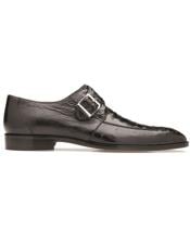  Belvedere Josh Ostrich Monk Strap Shoes Black