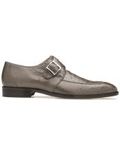  Belvedere Josh Ostrich Monk Strap Shoes Gray
