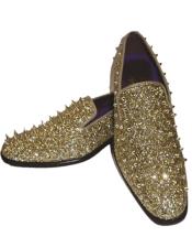  Mens Gold Glitter Ultra Spikes Dress Loafers Shoes After Midnight