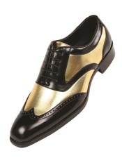  Mens Oxford Block Heel Two Tone Lace Up Tuxedo Dress Shoes Gold