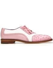 Belvedere Sesto Genuine Ostrich Quill - Italian Leather Shoes Pink - White