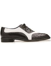  Belvedere Sesto Genuine Ostrich Quill - Italian Leather Shoes Black - White