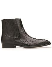  Belvedere Roger Genuine Ostrich Quill Chelsea Boots Black