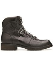  Belvedere Como Genuine Ostrich Leg - Italian Leather Hiker Boots Black